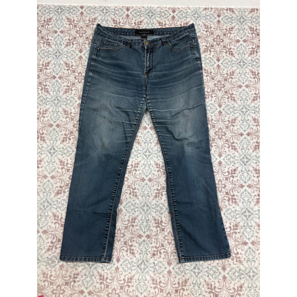 Calvin Klein Jeans Womens 12 Medium Wash Straight Leg Stretch Denim Blue